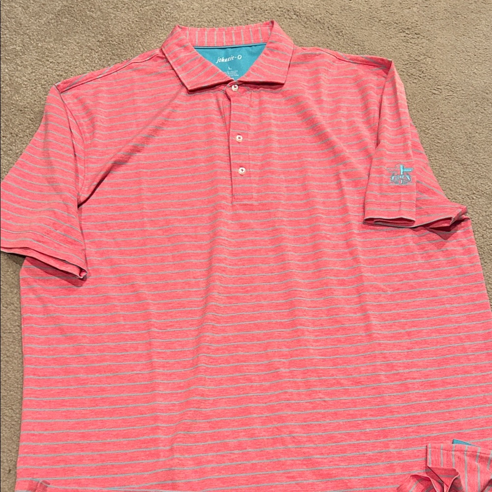 johnnie-O Coral Striped Polo Shirt